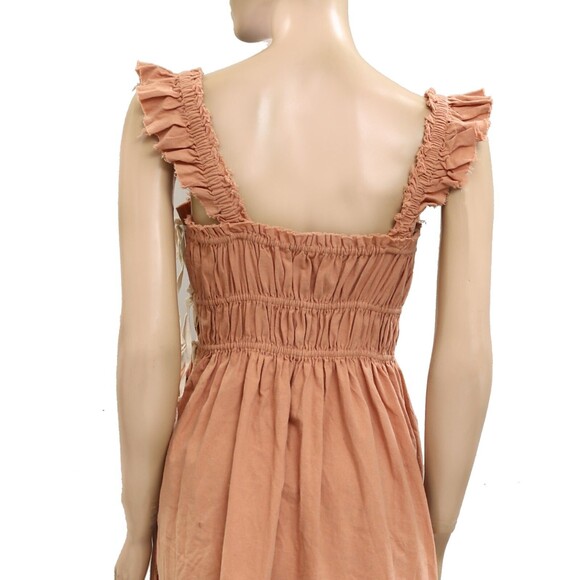 Free People Free Est Claudette Mini Dress Pleated Classic Cotton Brown XS 279512 - Picture 4 of 5